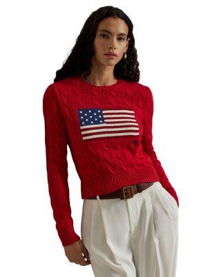 Flag Cable Knit Cropped Sweater by RALPH LAUREN