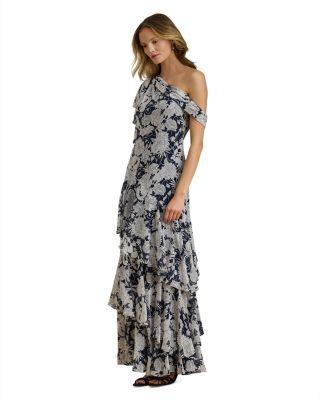Floral Georgette One-Shoulder Gown by RALPH LAUREN