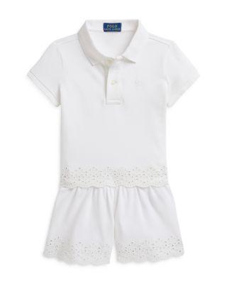 Girls' Eyelet Stretch Mesh Polo Shirt & Shorts Set - Little Kid by RALPH LAUREN