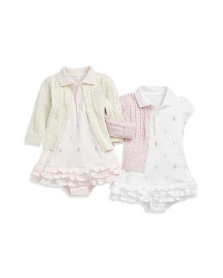 Girls' Ruffled & Embroidered Polo Dress & Cable Knit Cardigan - Baby by RALPH LAUREN
