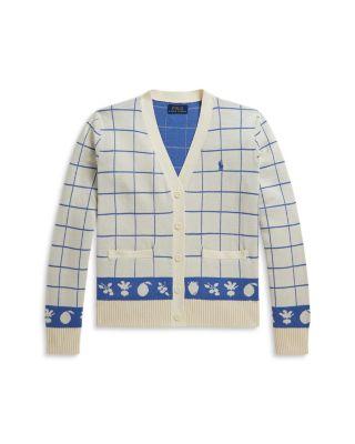 Girls' Windowpane Cotton V Neck Cardigan - Little Kid by RALPH LAUREN