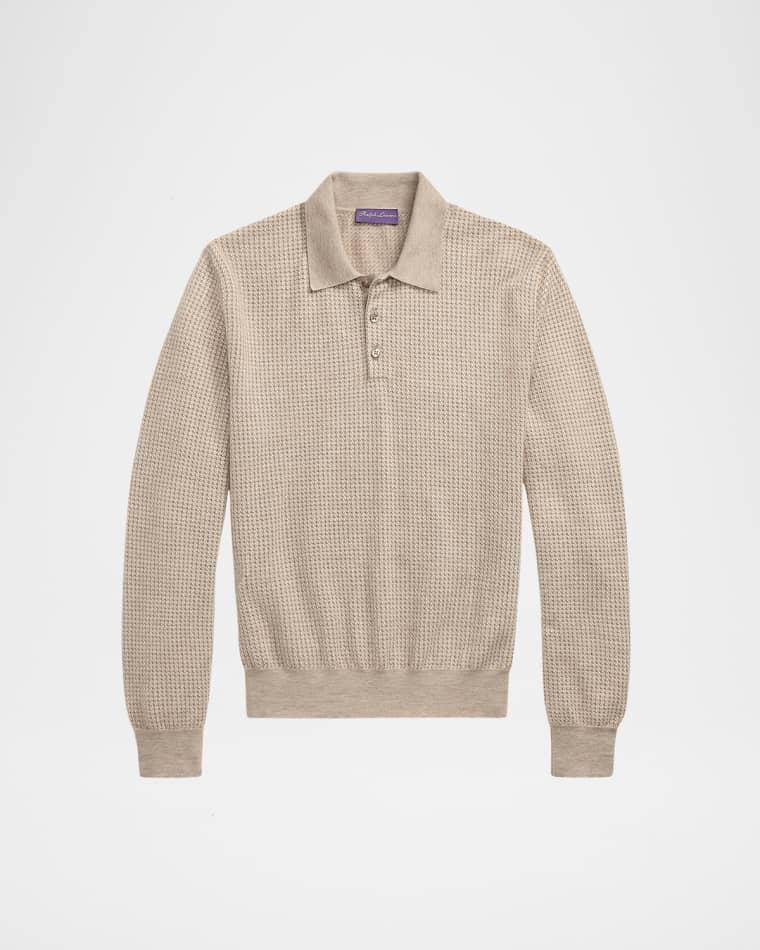 Houndstooth Cashmere Polo-Collar Sweater by RALPH LAUREN