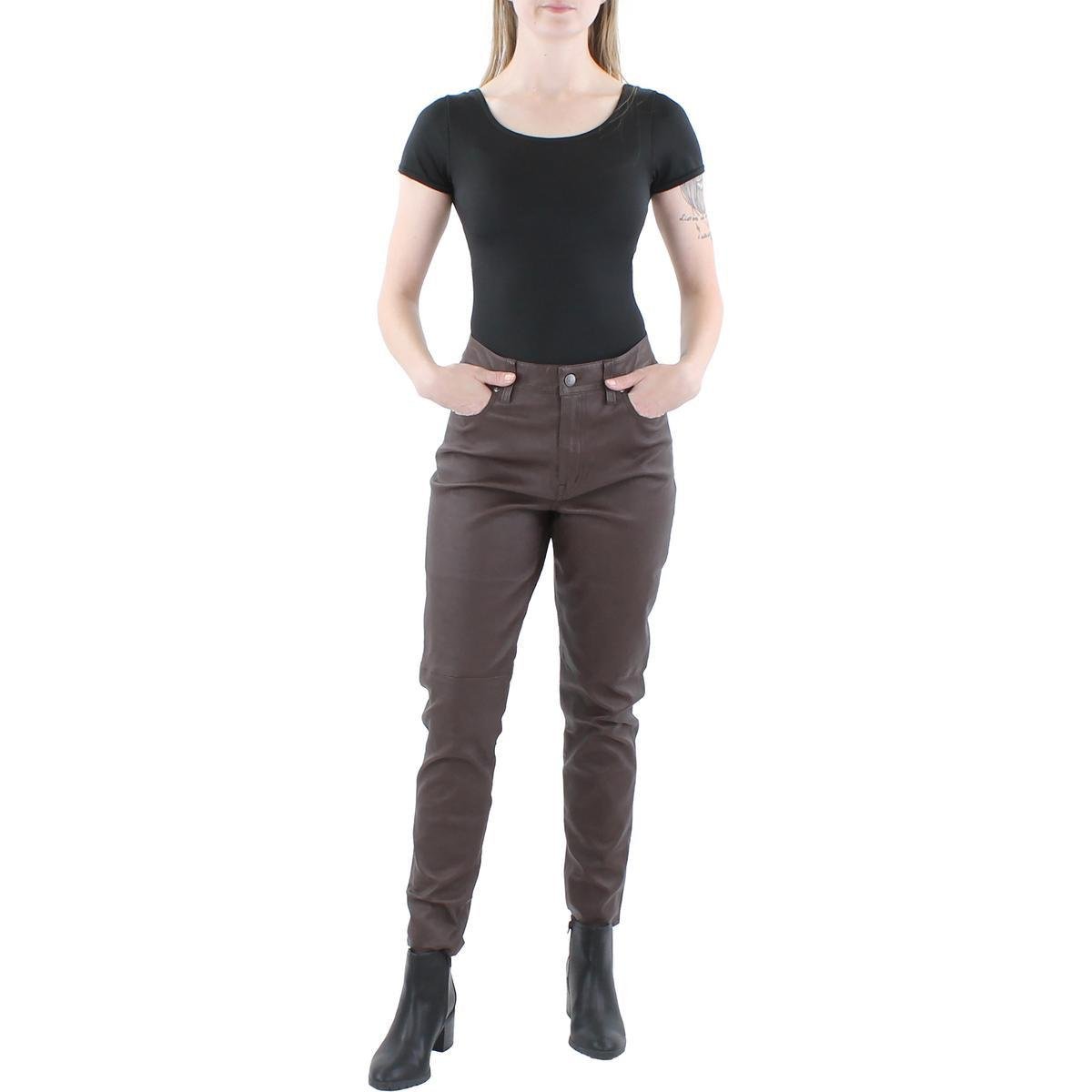 Lauren Ralph Lauren Womens Lambskin Leather High Rise Skinny Pants by RALPH LAUREN
