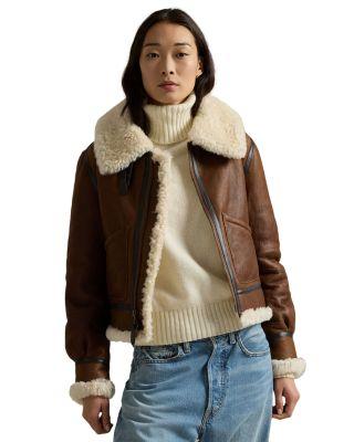 Leather Trim Shearling Aviator Jacket by RALPH LAUREN