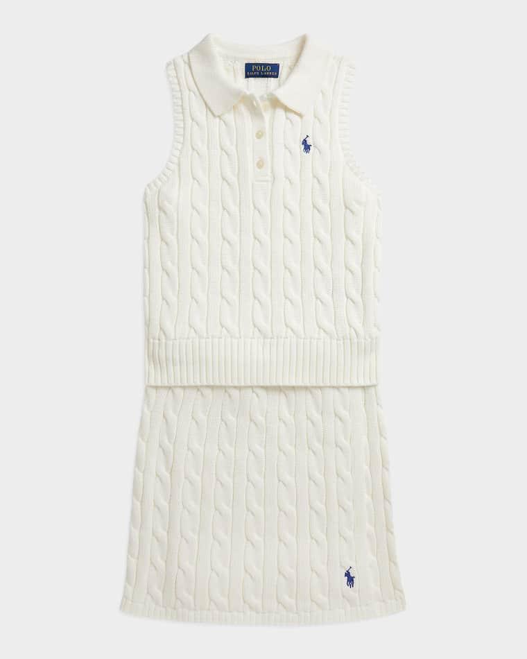 Little Girl's & Girl's Cotton Polo Sweater & Faux-Wrap Skirt by RALPH LAUREN