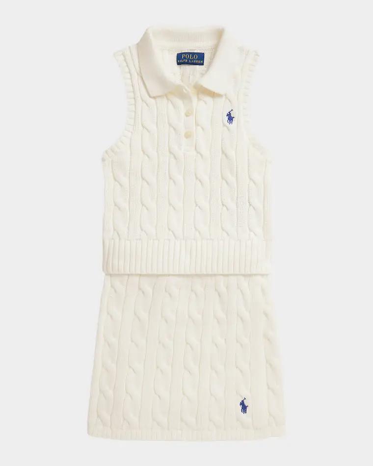 Little Girl's & Girl's Cotton Polo Sweater & Faux-Wrap Skirt by RALPH LAUREN