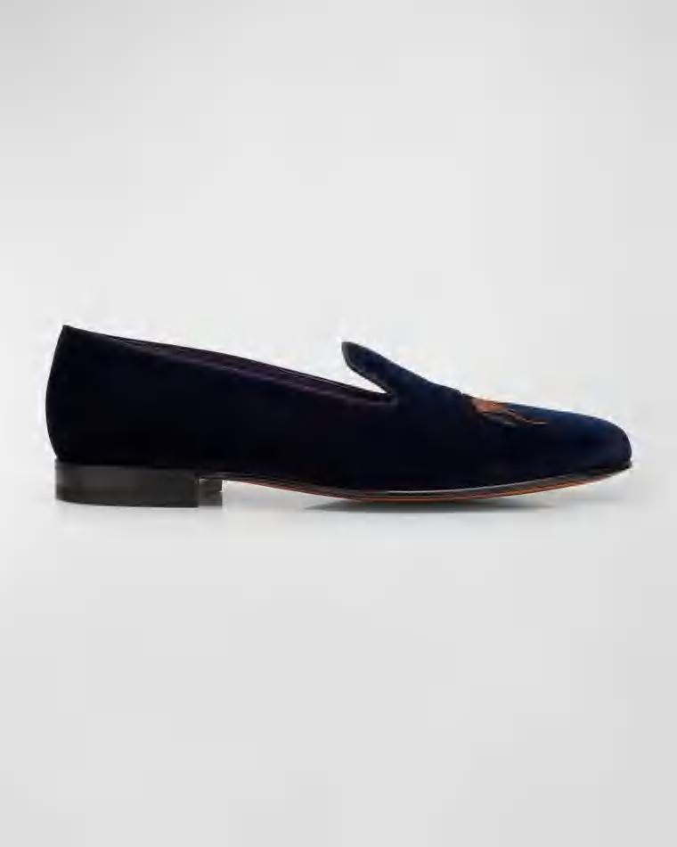 Men's Alonzo Embroidered Velvet Slippers by RALPH LAUREN