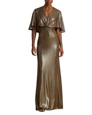 Metallic Jersey Twist Front Cape Gown by RALPH LAUREN