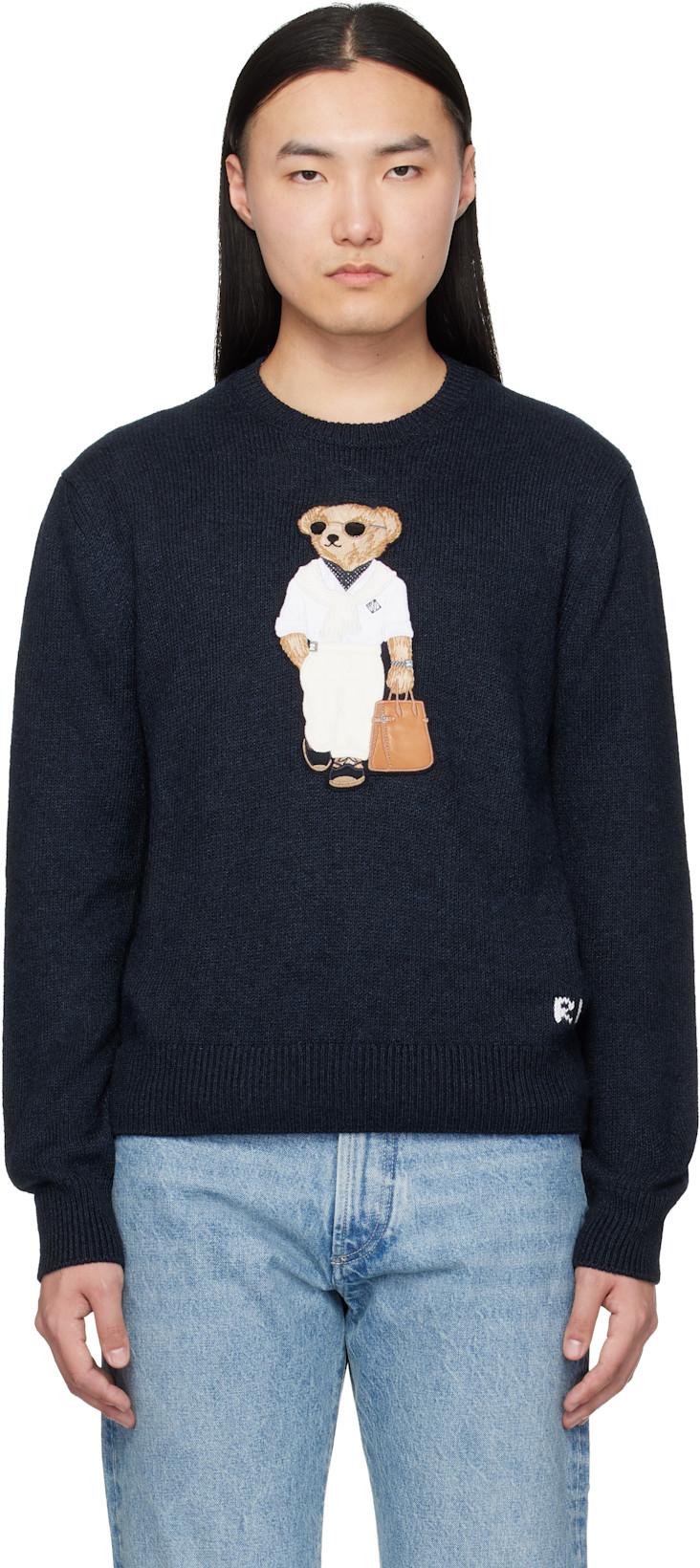 Navy 'Polo Bear' Silk-Linen Sweater by RALPH LAUREN