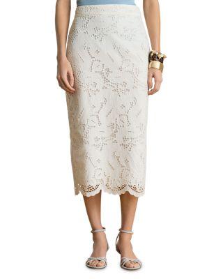 Paisley Eyelet Midi Pencil Skirt by RALPH LAUREN