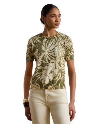 Palm Frond Print Short Sleeve Sweater by RALPH LAUREN