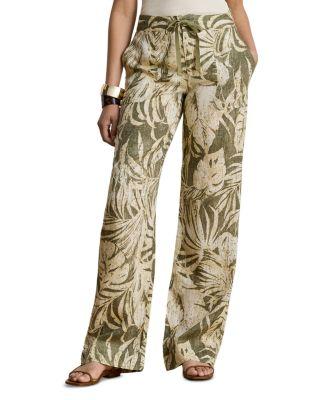 Petite Palm Frond Print Linen Wide Leg Pant by RALPH LAUREN