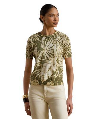 Petites Palm Frond Print Short Sleeve Sweater by RALPH LAUREN