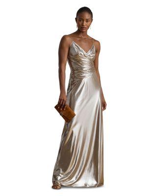 Pleated Metallic Chiffon Sleeveless Gown by RALPH LAUREN