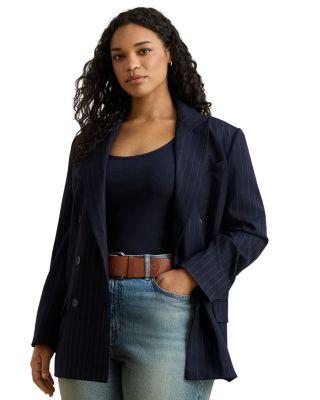 Plus Double Breasted Pinstripe Twill Blazer by RALPH LAUREN