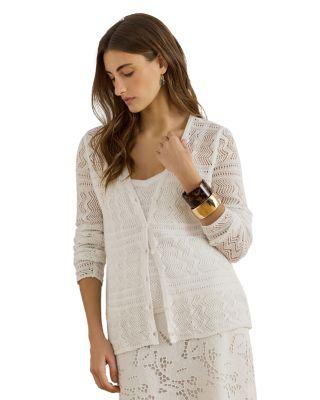 Pointelle Linen-Blend V Neck Cardigan Sweater by RALPH LAUREN