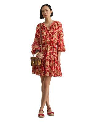Print Ruffle Trim Georgette Tiered Dress by RALPH LAUREN