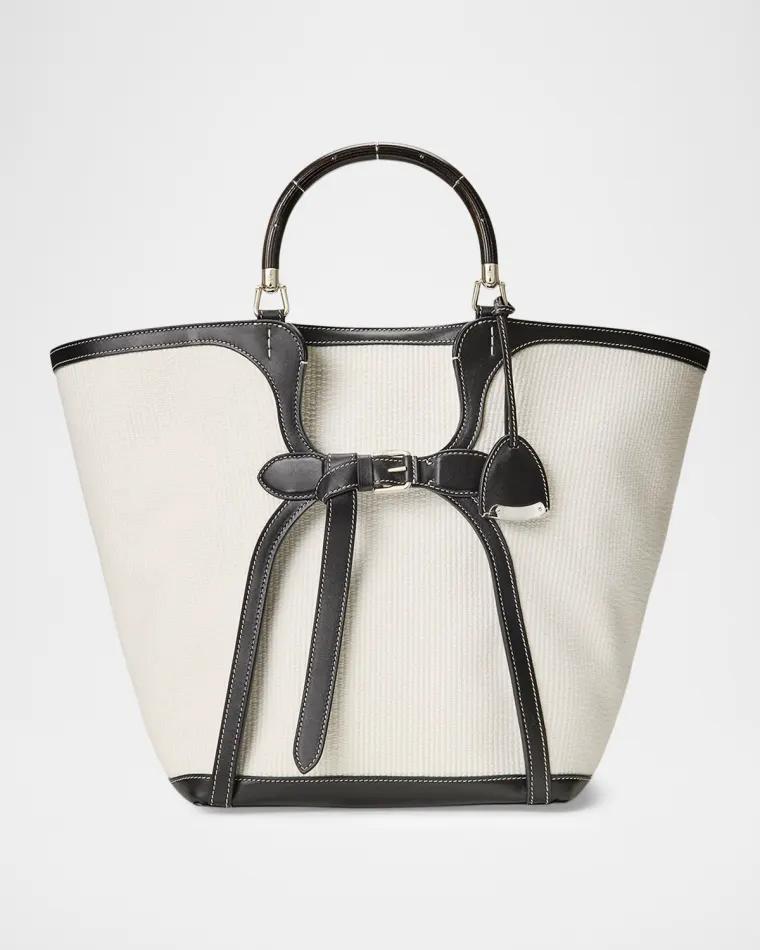 Ralph Large Leather-Trim Woven Tote Bag by RALPH LAUREN