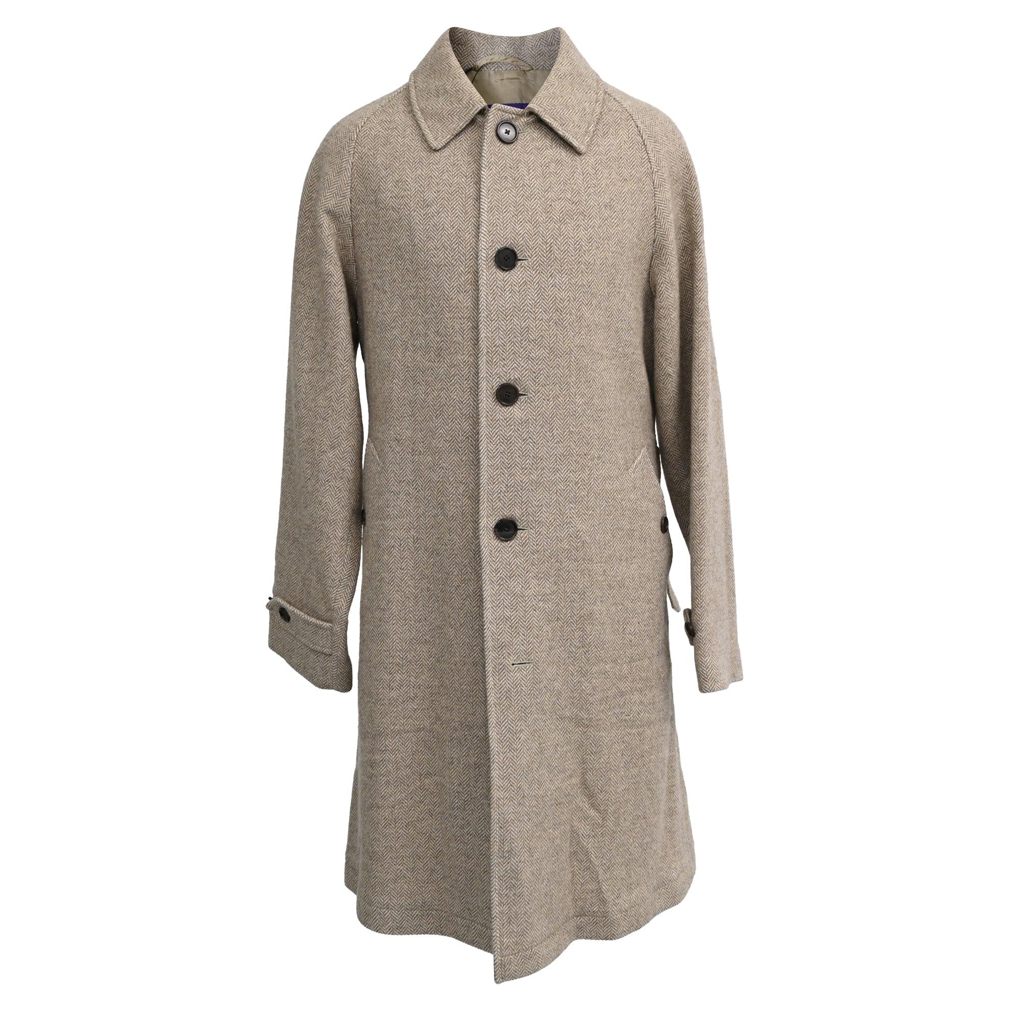 Ralph Lauren Herringbone Belted Single-Belted Coat in Beige Wool by RALPH LAUREN