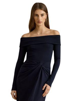 Rib Knit & Crepe Off The Shoulder Gown by RALPH LAUREN