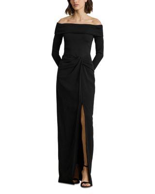 Rib Knit & Crepe Off The Shoulder Gown by RALPH LAUREN