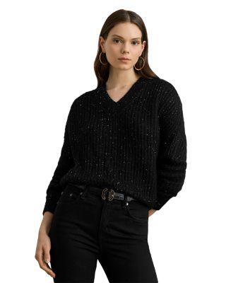 Sequined Rib-Knit V-Neck Sweater by RALPH LAUREN
