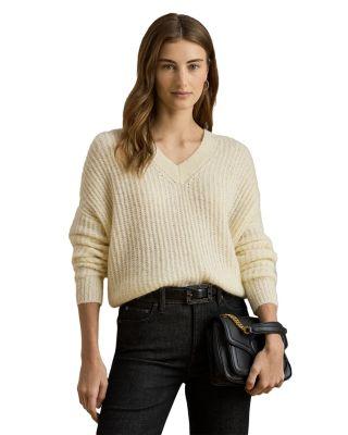 Sequined Rib-Knit V-Neck Sweater by RALPH LAUREN