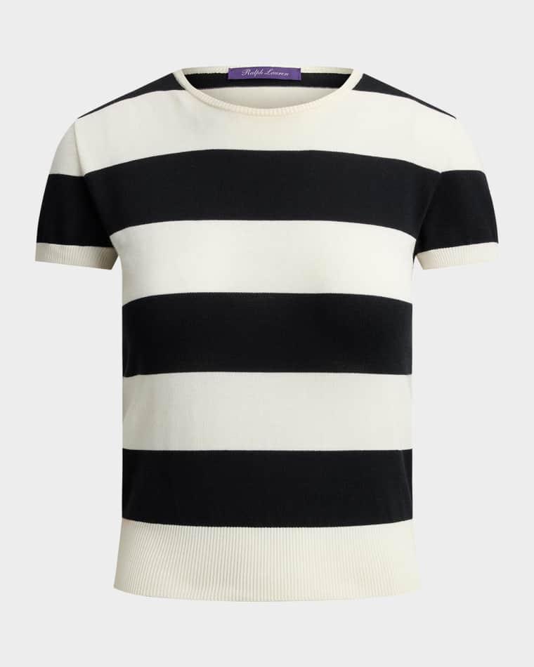 Striped Cotton-Silk Short-Sleeve Sweater by RALPH LAUREN