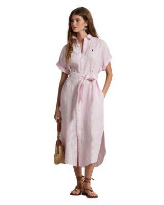 Striped Linen Short Sleeve Shirtdress by RALPH LAUREN