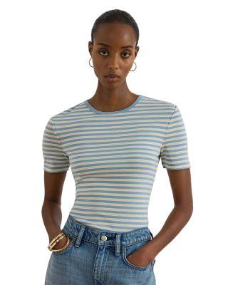 Striped Rib Knit Stretch Tee by RALPH LAUREN