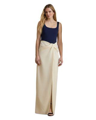 Two Tone Ottoman & Crepe Sleeveless Gown by RALPH LAUREN