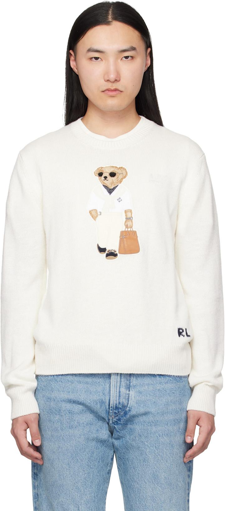 White 'Polo Bear' Silk-Linen Sweater by RALPH LAUREN