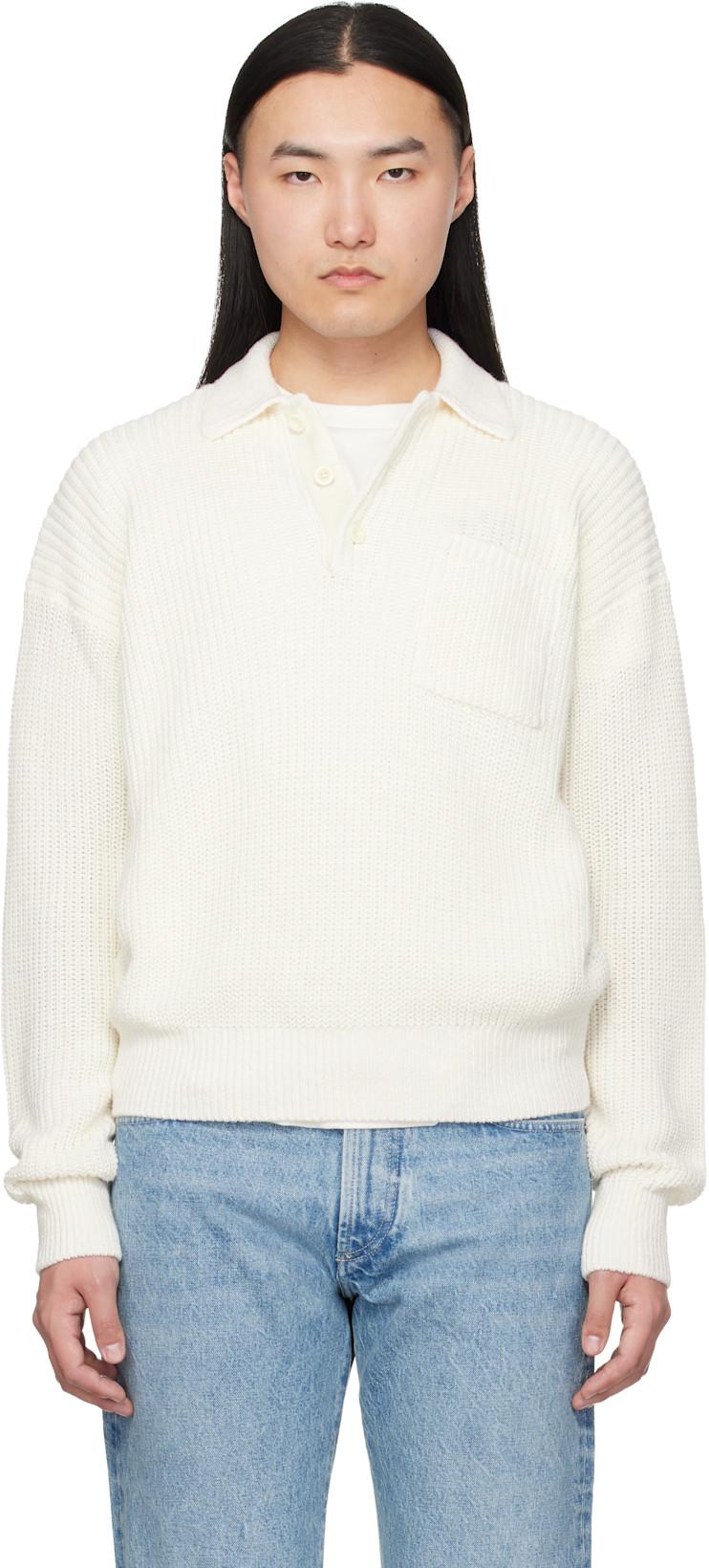 White Silk Linen Polo Sweater by RALPH LAUREN