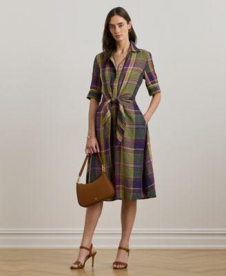 Women's Plaid Tie-Front Linen Shirtdress, Regular & Petite by RALPH LAUREN