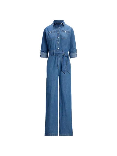 belted denim jumpsuit by RALPH LAUREN