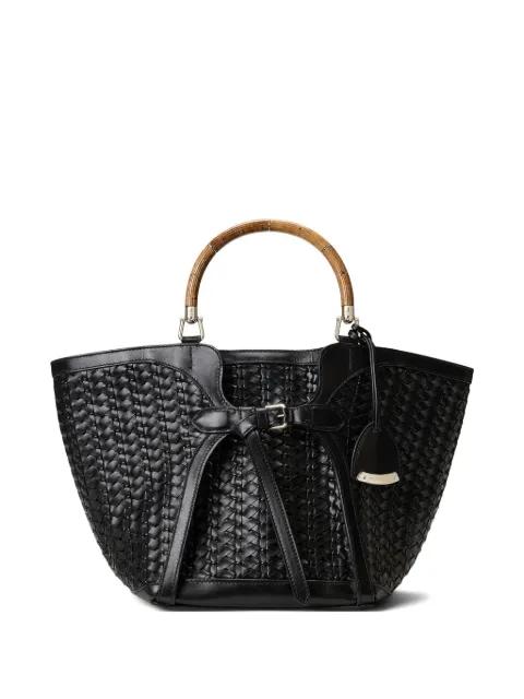 braided wooden top handle leather tote by RALPH LAUREN