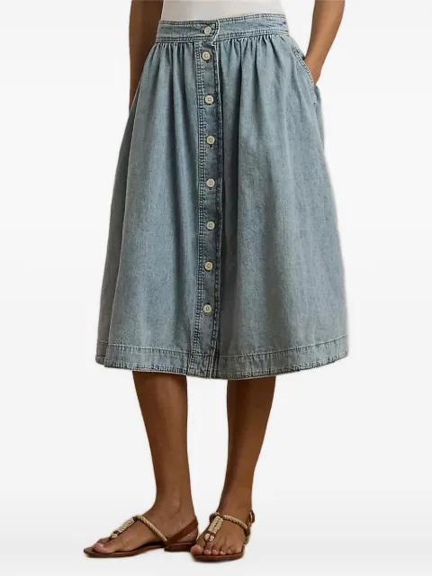 button-front gathered midi skirt by RALPH LAUREN