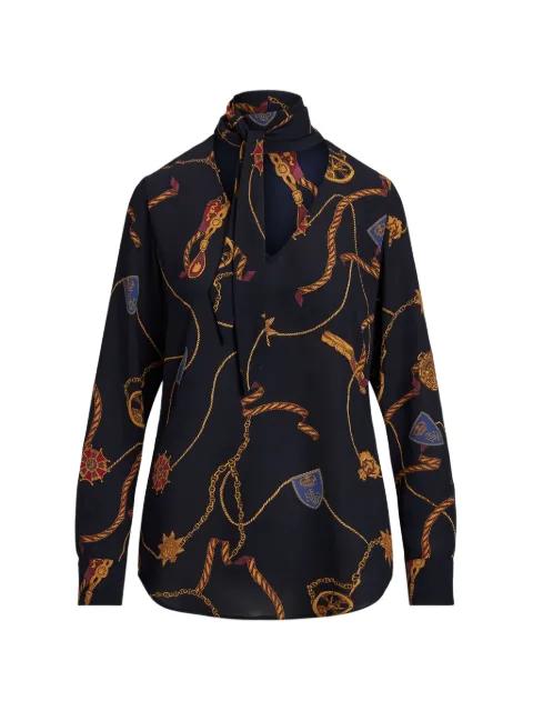 chain-print tie-neck blouse by RALPH LAUREN