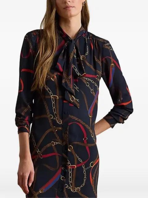 chain print tie neck midi dress by RALPH LAUREN