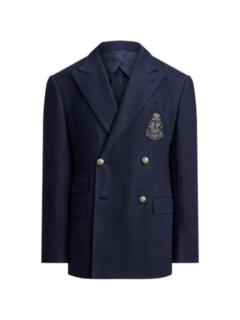 double-breasted crest-embroidered jacket by RALPH LAUREN