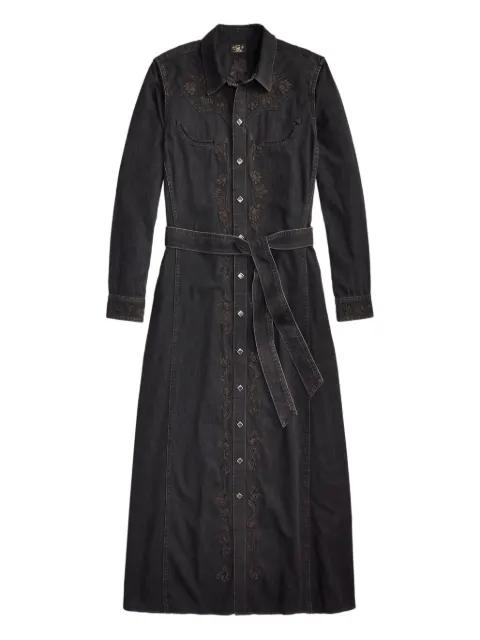 embroidered belted midi dress by RALPH LAUREN