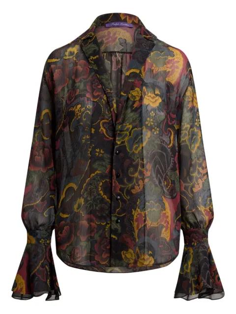 floral-print bell-sleeve silk blouse by RALPH LAUREN