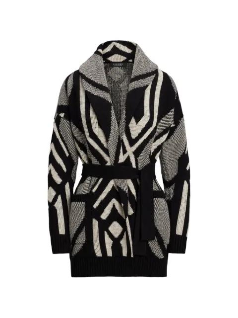 geometric-pattern belted cardigan by RALPH LAUREN