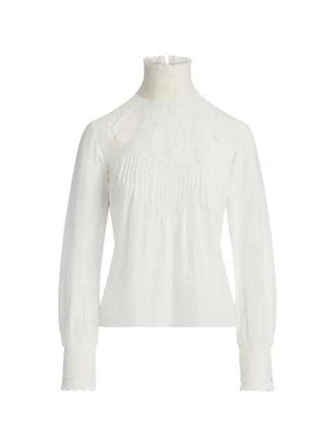 lace-embellished pleated blouse by RALPH LAUREN
