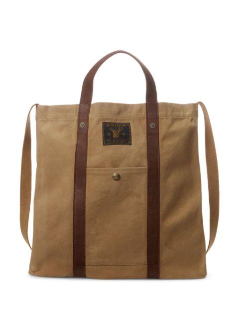 leather-trim canvas tote bag by RALPH LAUREN