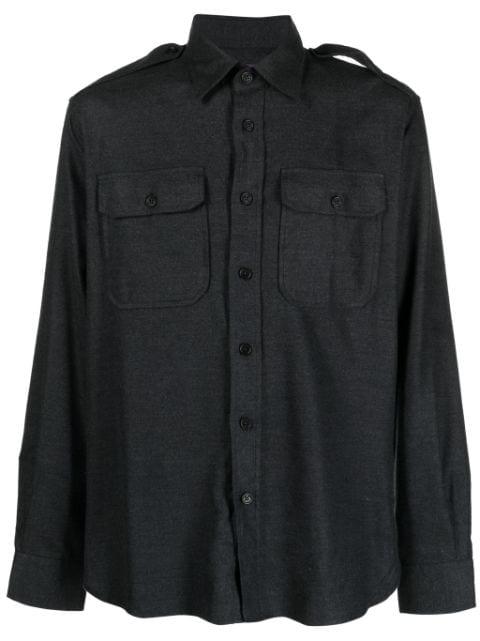 pointed-collar button-up cotton blend shirt by RALPH LAUREN