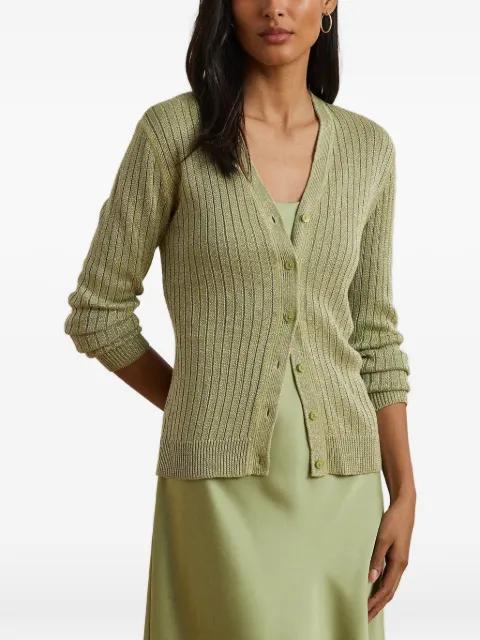 ribbed-knit metallic-thread cardigan by RALPH LAUREN