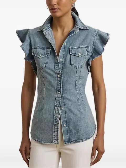 ruffle-sleeve denim blouse by RALPH LAUREN