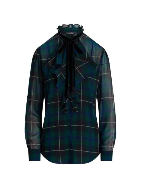 ruffled-neck plaid shirt by RALPH LAUREN