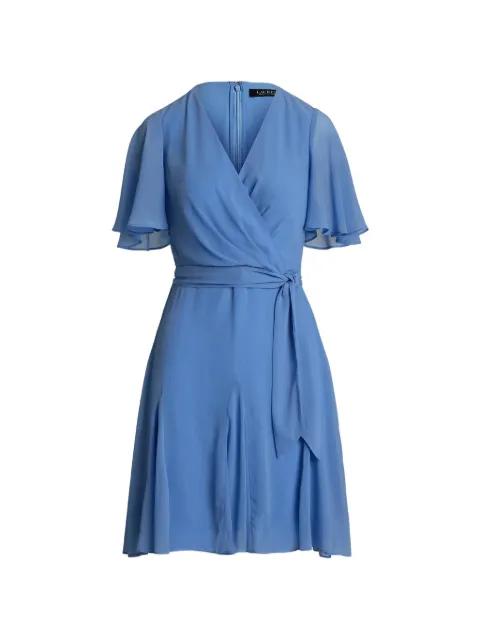 wrap-style flutter-sleeve mini dress by RALPH LAUREN